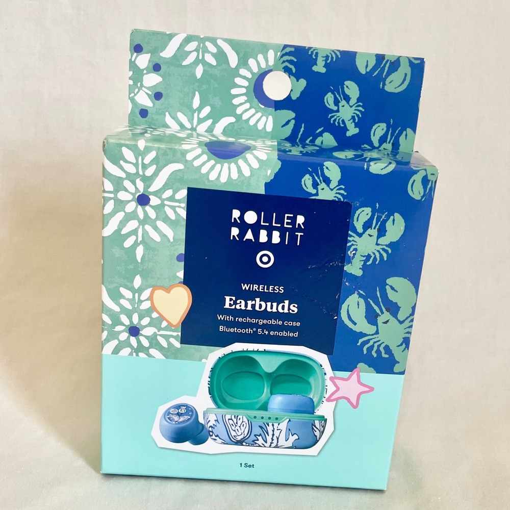 Roller Rabbit x Target Blue Floral Wireless Earbuds Bluetooth 5.4 New